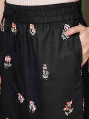 women embroidered relaxed fit elasticated waist casual trouser
