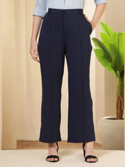 women high waist wide leg solid polycotton trousers