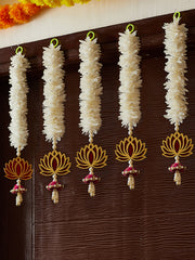 Pack of 5 Artificial Mogra Flowers Garlands with Lotus Buds