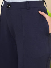 women high waist wide leg solid polycotton trousers