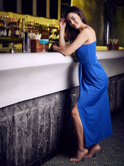 athena one shoulder front slit midi dress