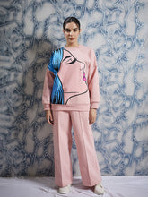 athena peach graphic printed drop shoulder sleeves fleece pullover