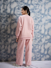 athena peach graphic printed drop shoulder sleeves fleece pullover