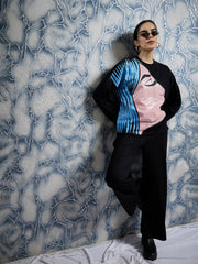 athena black graphic printed drop shoulder sleeves fleece pullover