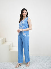embroidered linen top with trousers