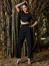 athena self design laced crop top with trousers co ords