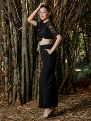 athena self design laced crop top with trousers co ords