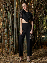 athena self design laced crop top with trousers co ords