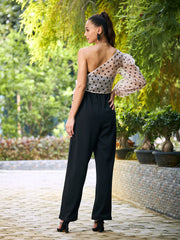 athena women stylish black printed one shoulder jumpsuit