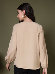 women tie neck long sleeve casual top for office daily wear 1
