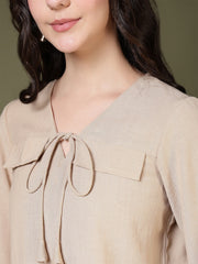 women tie neck long sleeve casual top for office daily wear 1