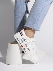 Shoetopia - Womens & Girls White Stylish Lace Up Casual Sneakers