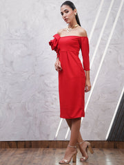 athena off shoulder corsage sheath dress