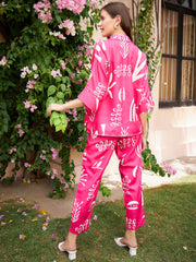 athena pink white abstract printed linen shirt style top