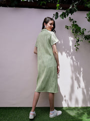 athena green self design short sleeves shirt midi dress