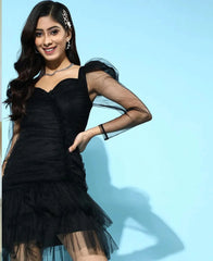 Sassafras - Mesh Flounce Sleeve Short Dress