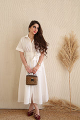 Modestt - White Midi Dress With Front Buttons
