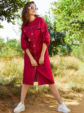 athena maroon cotton sheath dress