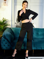 athena lapel collar wrap crop top