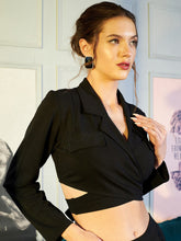 athena lapel collar wrap crop top