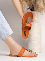 Shoetopia - Ethnic Jewel Detailed Orange Flats For Women & Girls