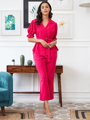 athena women fuchsia solid co ord set