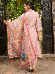 Indo Era - Mauve Embroidered A - Line Kurta Trousers With Dupatta set