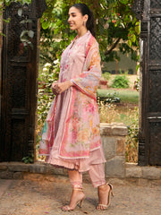 Indo Era - Mauve Embroidered A - Line Kurta Trousers With Dupatta set
