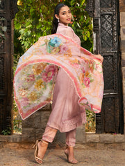 Indo Era - Mauve Embroidered A - Line Kurta Trousers With Dupatta set