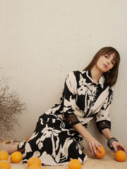 Indo Era - Black Printed Straight Kurta Trousers set