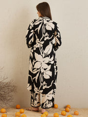 Indo Era - Black Printed Straight Kurta Trousers set