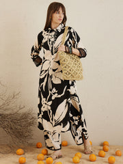 Indo Era - Black Printed Straight Kurta Trousers set