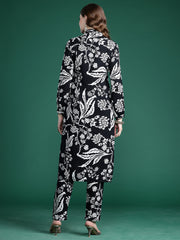 Indo Era - Black Printed Straight Kurta Trousers Set