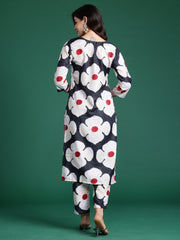Indo Era - Black Printed Straight Kurta Trousers Set