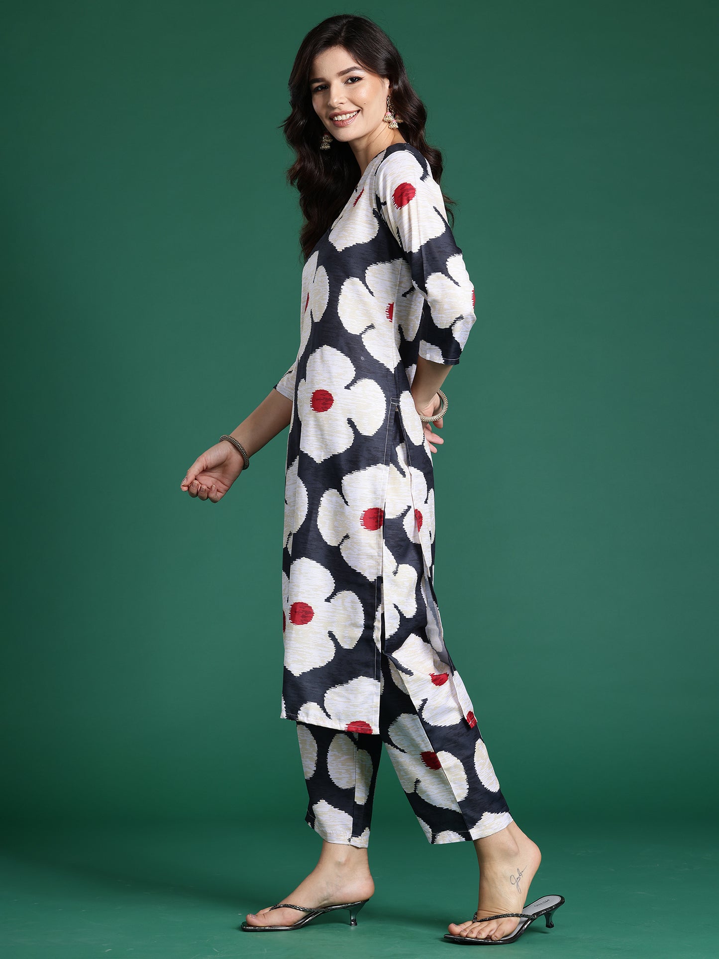 Indo Era - Black Printed Straight Kurta Trousers Set