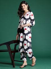 Indo Era - Black Printed Straight Kurta Trousers Set