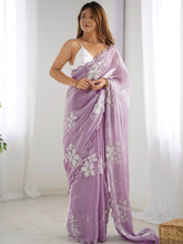 Women's Organza Lavendar Embellished Designer Saree With Blouse Piece