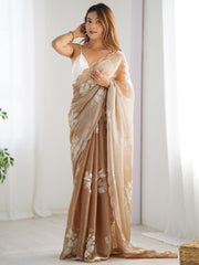 Women's Organza Lavendar Embellished Designer Saree With Blouse Piece