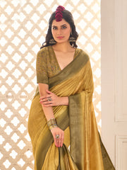 Women's Tussar Silk Gold Woven Design Designer Saree With Blouse Piece