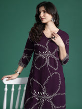 Burgundy Embroidered Straight Kurta Trousers Set