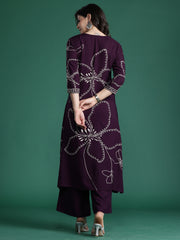 Burgundy Embroidered Straight Kurta Trousers Set
