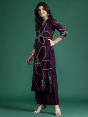 Burgundy Embroidered Straight Kurta Trousers Set