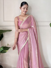 Women's Paper Silk Mauve Embellished Designer Saree With Blouse Piece