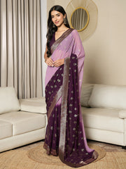 Women's Georgette Mauve Printed Ready to Wear With Blouse Piece