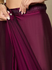 Women's Satin Magenta Embellished Ready to Wear With Blouse Piece