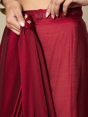 Women's Satin Maroon Embellished Ready to Wear With Blouse Piece