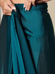 Women's Satin Blue Embellished Ready to Wear With Blouse Piece