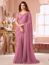 Women's Georgette Mauve Embellished Designer Saree With Blouse Piece