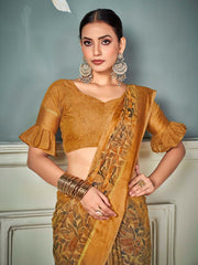 ساري نسائي من الشيفون بلون الجمل البني المطبوع بتصميم أنيق مع قطعة بلوزة