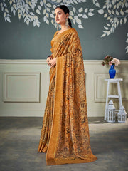 ساري نسائي من الشيفون بلون الجمل البني المطبوع بتصميم أنيق مع قطعة بلوزة